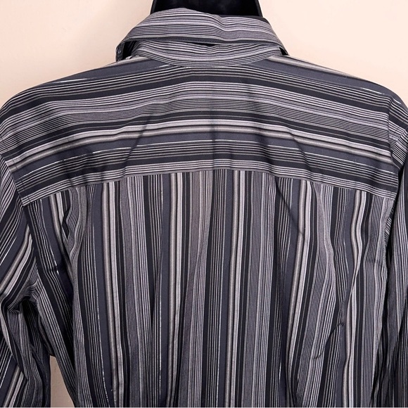 Medium Eddie Bauer Grey Striped Button Front Top Womens Long Sleeve Silver - Picture 8 of 14